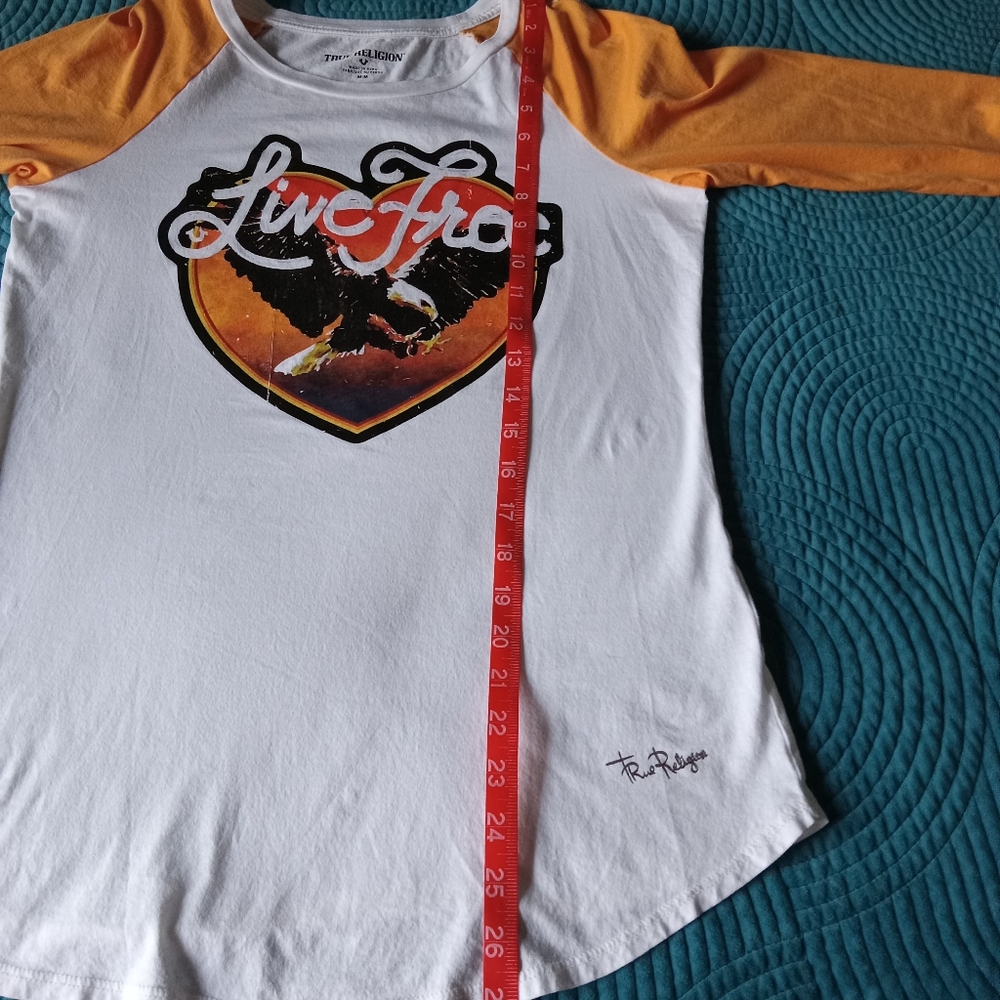 True Religion Live Free & Eagle Graphic‎ Baseball Jersey Raglan Sleeve Retro - Picture 10 of 11